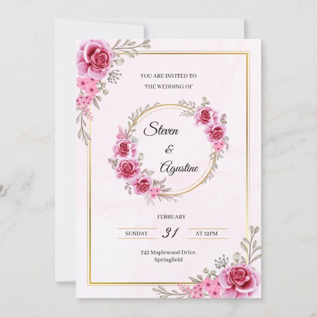 Convites Custom Pink Wedding Invitation | Editable (Frente)