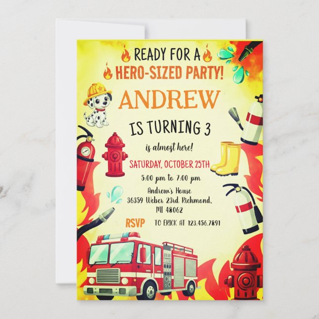 Convites Custom Red Fire Truck Birthday Party Invitations (Frente)