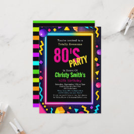 Convites Custom Retro Neon 80's Birthday Party