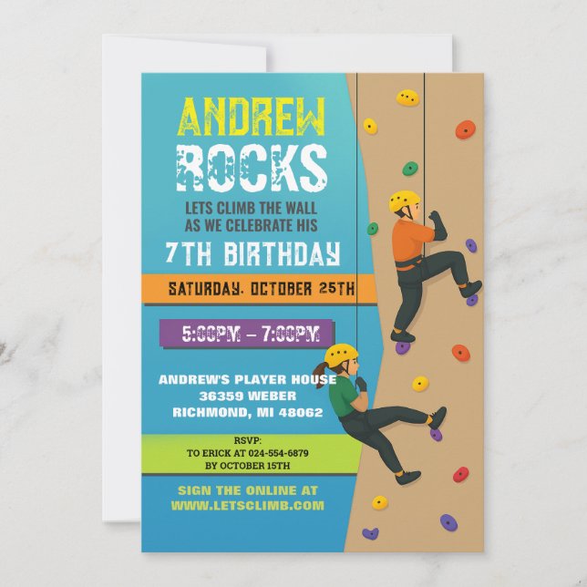 Convites Custom Rock Climbing Birthday Party Invitation (Frente)