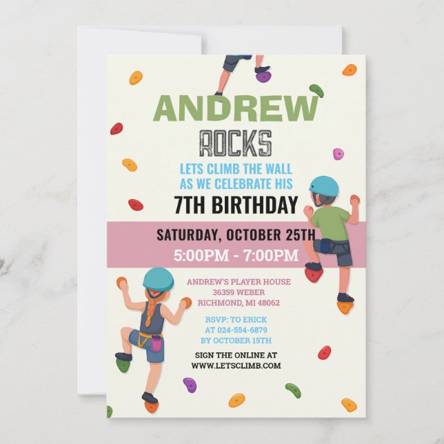 Convites Custom Rock Climbing Birthday Party Invitation (Frente)