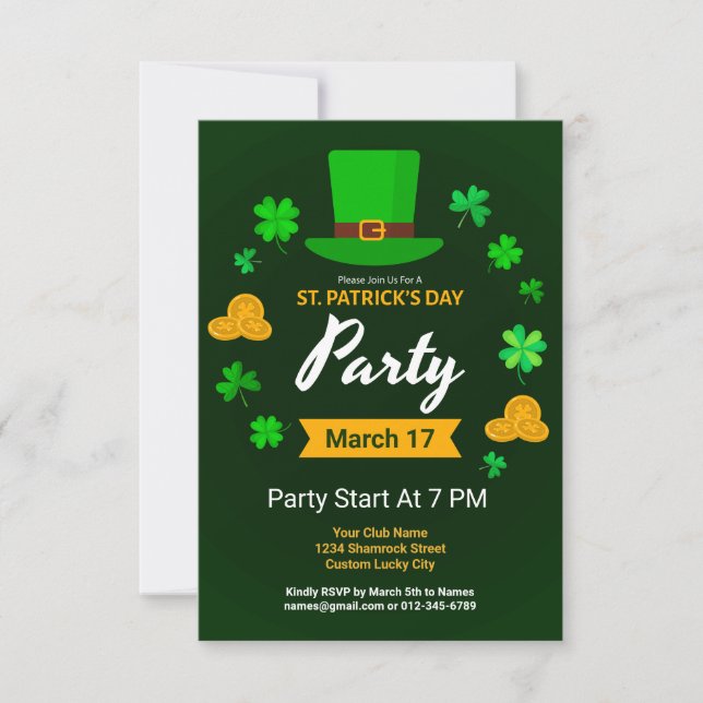 Convites Custom Saint Patrick's Day Irish Themed Party (Frente)