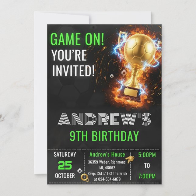 Convites Custom Simple Soccer Birthday Invitation (Frente)
