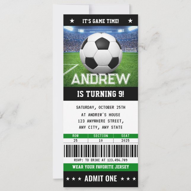 Convites Custom Soccer Ticket Birthday Invitation (Frente)
