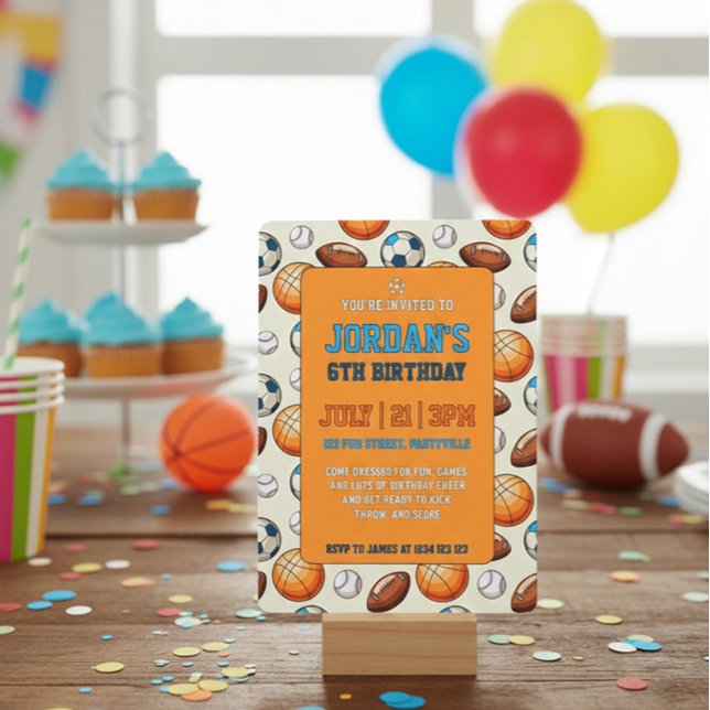 Convites Custom Sports Theme Kids Birthday Invitation (Criador carregado)