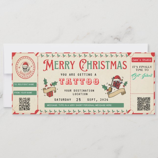 Convites Custom Tattoo GiftCard Ticket Certificate Voucher (Frente)