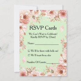 Convites Customisable Floral Mint & Pink Roses RSVP 