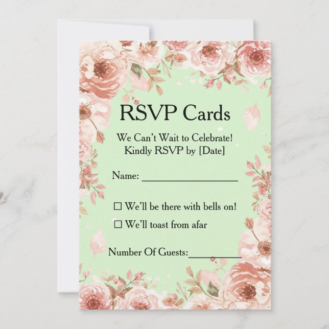 Convites Customisable Floral Mint & Pink Roses RSVP  (Frente)