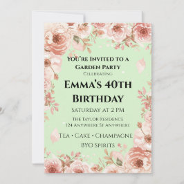 Convites Customisable Mint Green & Pink Floral Garden Party