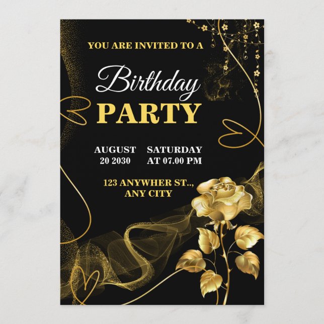 Convites Customizable Birthday Invite elegant birthday card (Frente)