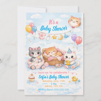 Convites Customizable Cat-themed Baby Shower Invitation