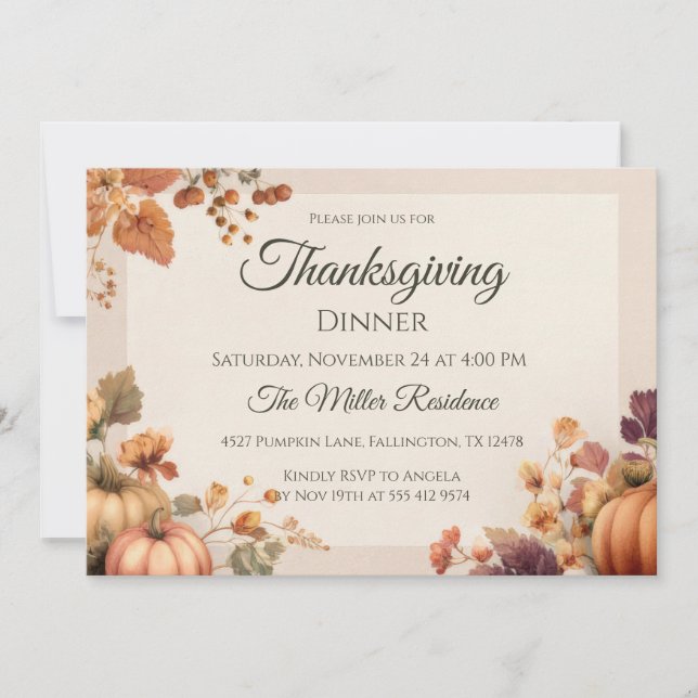 Convites Customizable elegant Fall Thanksgiving Invitation (Frente)