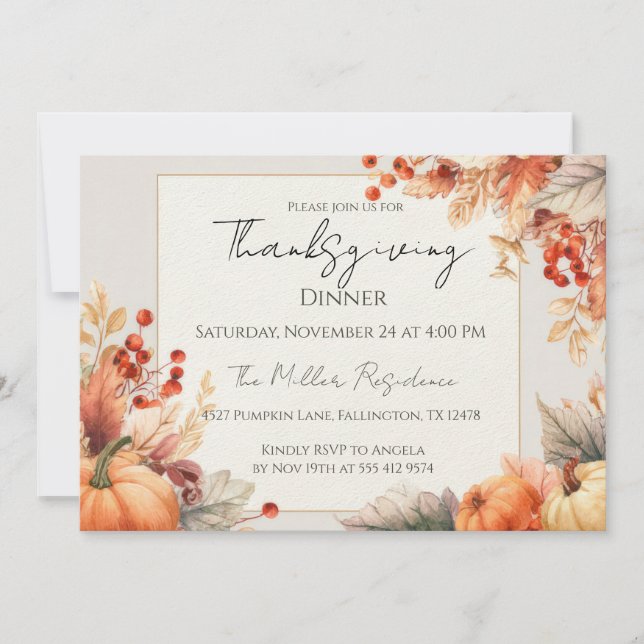 Convites Customizable elegant Fall Thanksgiving Invitation (Frente)