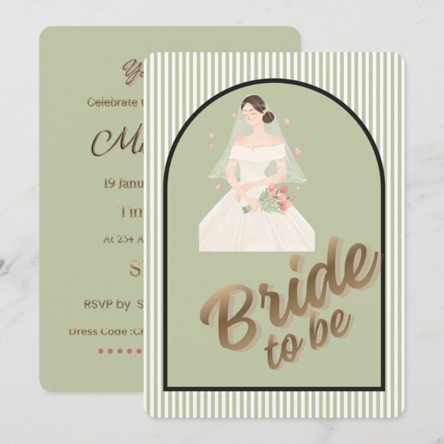 Convites Customizable Elegant Green & Gold Wedding Shower I (Frente/Verso)