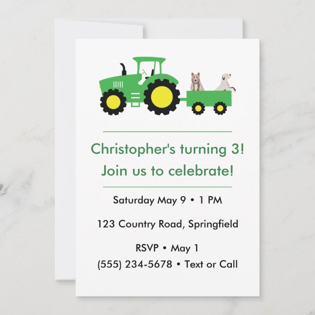 Convites Customizable Farm Tractor Birthday Invitation (Frente)