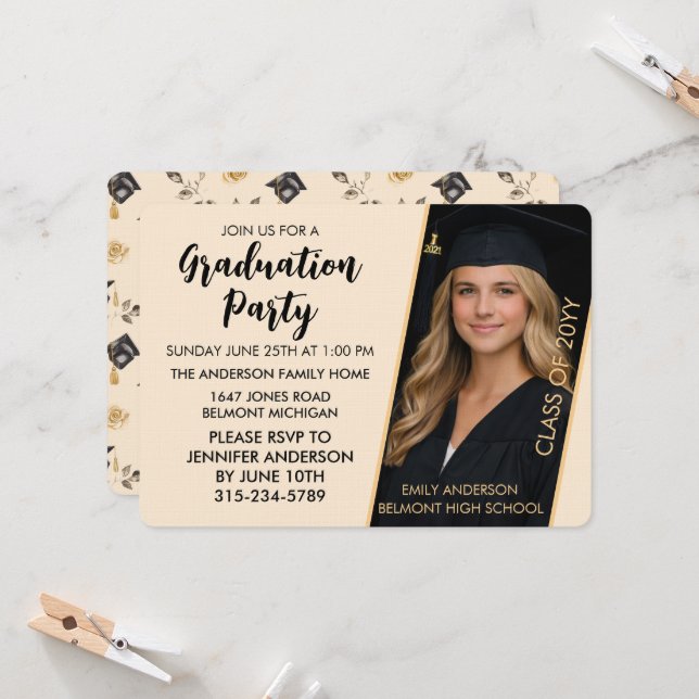 Convites Customizable Graduation Invitation with Photo  (Frente/Verso In Situ)