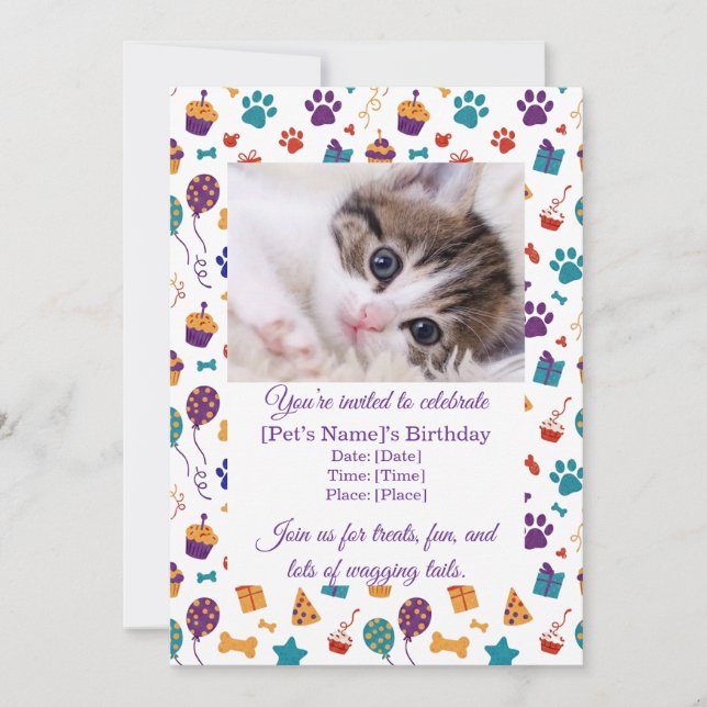 Convites Customizable Pet Birthday Party Invitation (Frente)