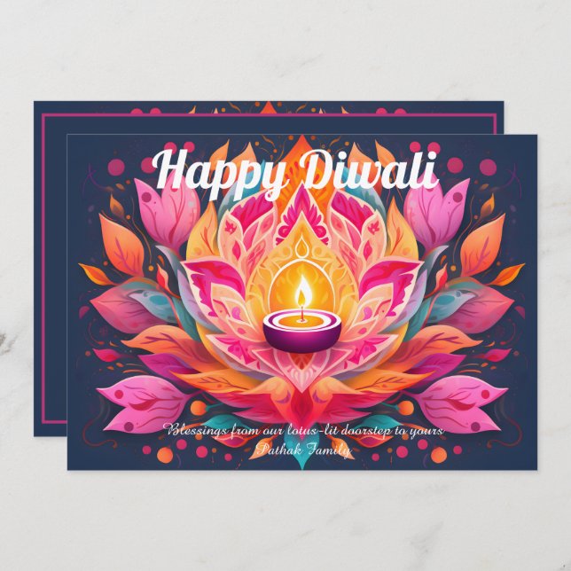 Convites Customizable Petals Aglow Diwali Card (Frente/Verso)