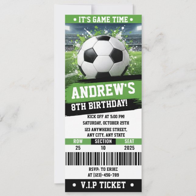 Convites Customizable Soccer Printable Ticket Birthday (Frente)