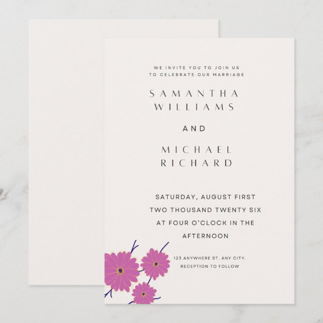 Convites Customizable Watercolor Floral Minimalist Marriage (Frente/Verso)