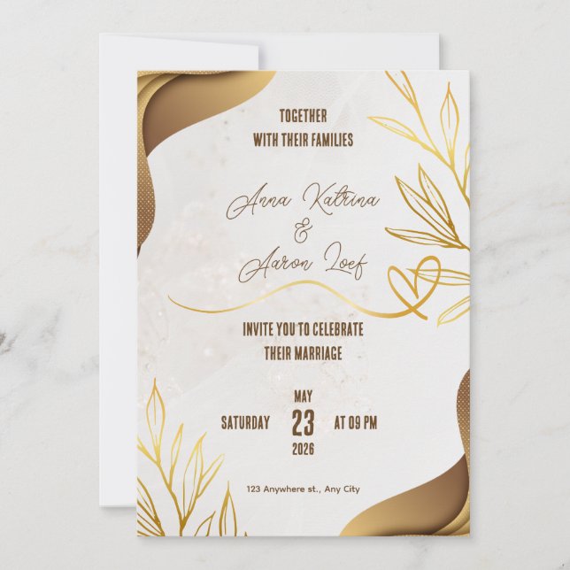 Convites Customized Gold Wedding Party Invitation Card (Frente)