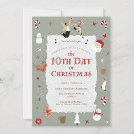 Convites Cute 10th Day of Christmas Mid-Century Retro Xmas