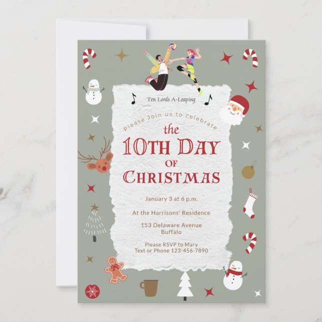 Convites Cute 10th Day of Christmas Mid-Century Retro Xmas (Frente)