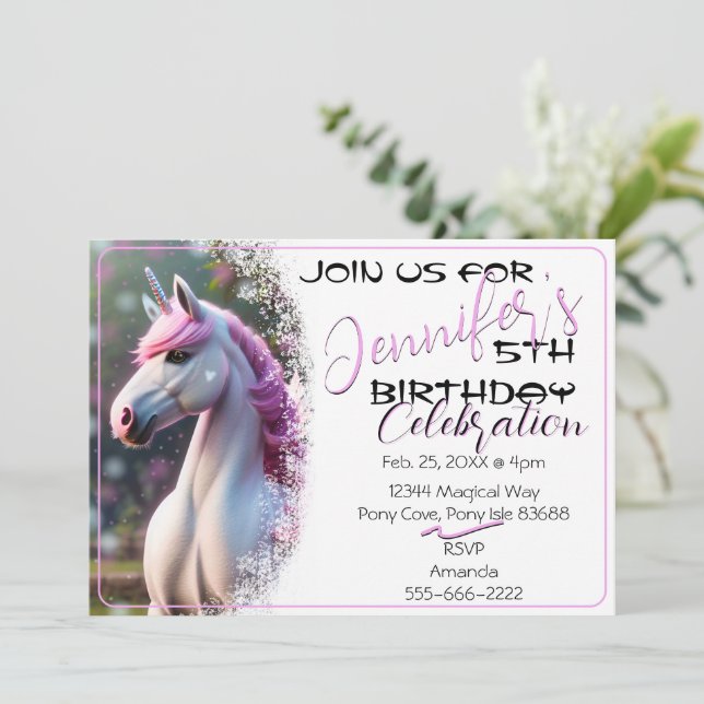Convites Cute 3D Spirit Pony 32 Aniversário (Em pé/Frente)