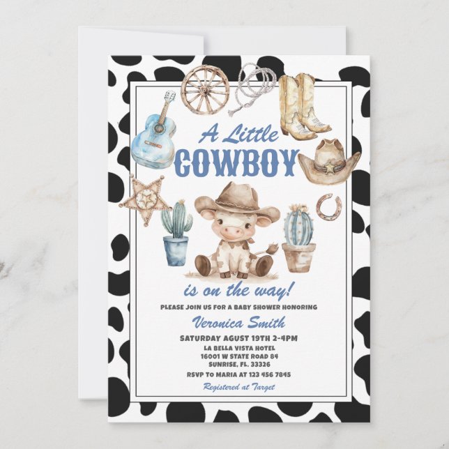 Convites Cute A Little Cowboy Baby Shower Western Party (Frente)