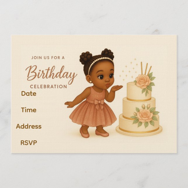 Convites Cute African-American Chibi Girl Birthday Invite (Frente)