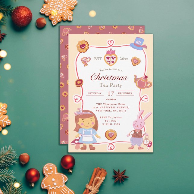 Convites Cute Alice' Creamy Christmas Tea Party Invitation (Criador carregado)