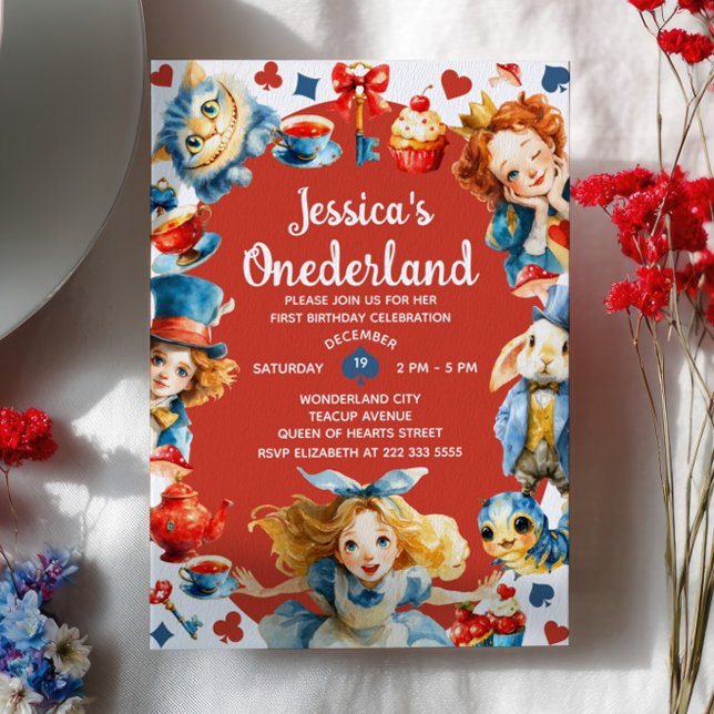 Convites  Cute Alice in ONEDERLAND 1st Birthday Tea Party (Criador carregado)