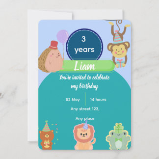 Convites Cute Animal 3rd Birthday for Boys Editable