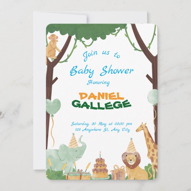Convites Cute Animal Baby Shower Invitation – Jungle & Safa (Frente)
