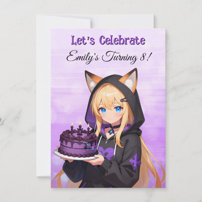 Convites Cute Anime Girl and Dragon Girl's Birthday Party (Frente)