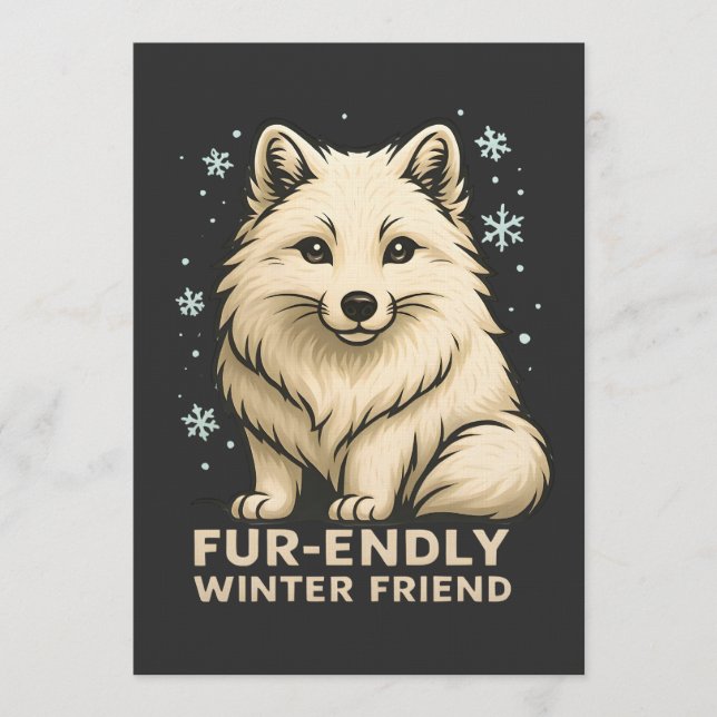 Convites Cute Arctic Fox – “Fur-endly Winter Friend” (Frente)