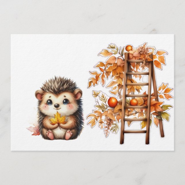 Convites Cute Autumn Hedgehog with Harvest Ladder Illustrat (Frente)