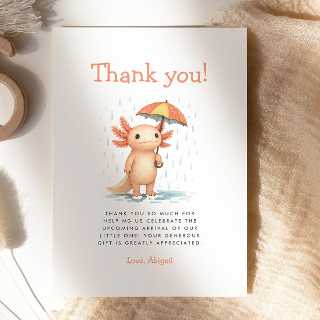 Convites Cute Axolotl Baby Shower Thank You Card (Criador carregado)