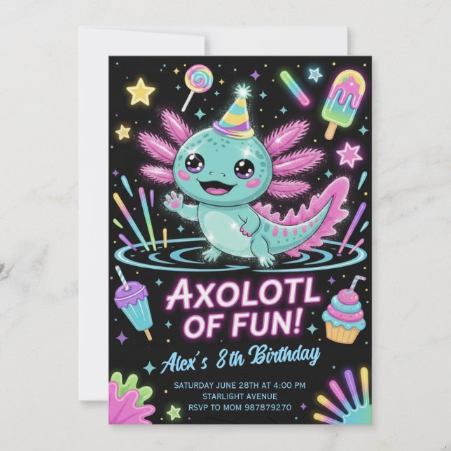 Convites Cute Axolotl Birthday Party Invitation (Frente)