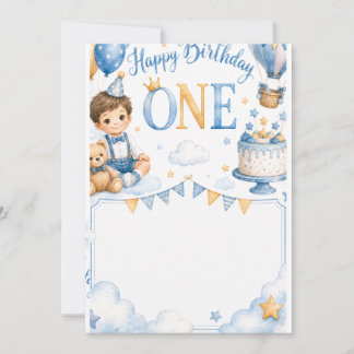 Convites Cute Baby Boy 1st Birthday Invitation Watercolor