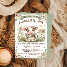 Convites Cute Baby Cow Floral Farmhouse Baby Shower 