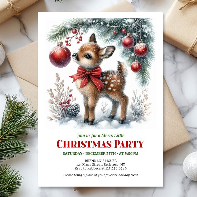 Convites Cute baby deer Christmas kids invitation editable  (Cute baby deer Christmas kids invitation editable digital card)