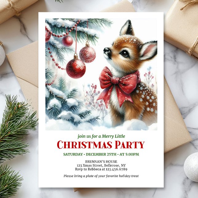 Convites Cute baby deer winter scene Christmas party invite (Cute baby deer winter scene Christmas party invitation)