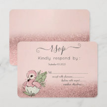 Cute Baby Flamingo Rosa Dourado Glitter RSVP