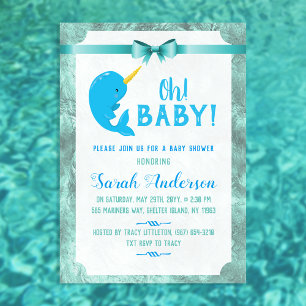 Convites Cute Baby Narwhal Baby Shower