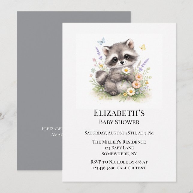 Convites Cute Baby Raccoon Baby Shower (Frente/Verso)