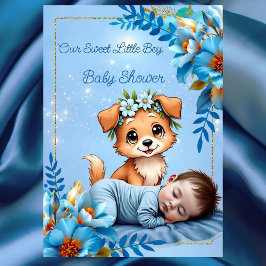 Convites Cute Baby Shower Boy Blue Little Puppy Dog