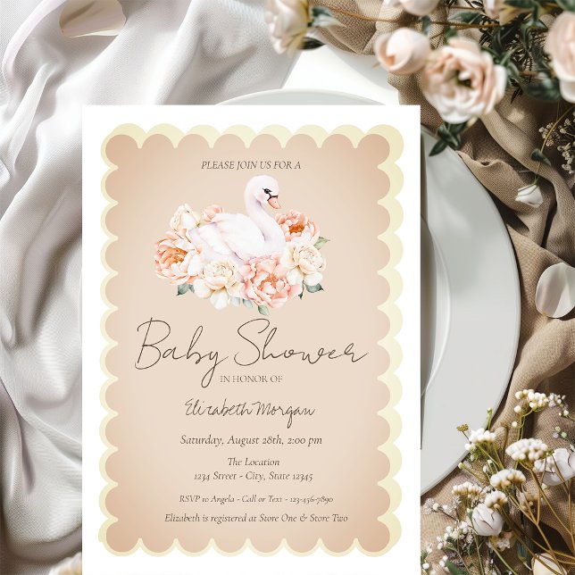 Convites Cute Baby Swan Roses Baby Shower  (Criador carregado)