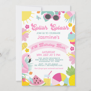 Convites Cute Banner Rosa Retro Splish Splash Aniversário d