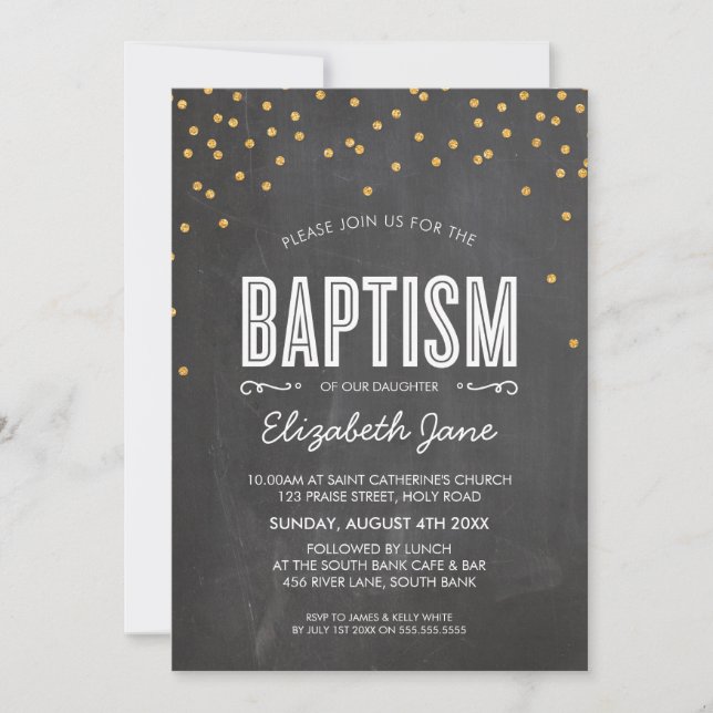 Convites CUTE BAPTISM gold glitz confetti no quadro (Frente)